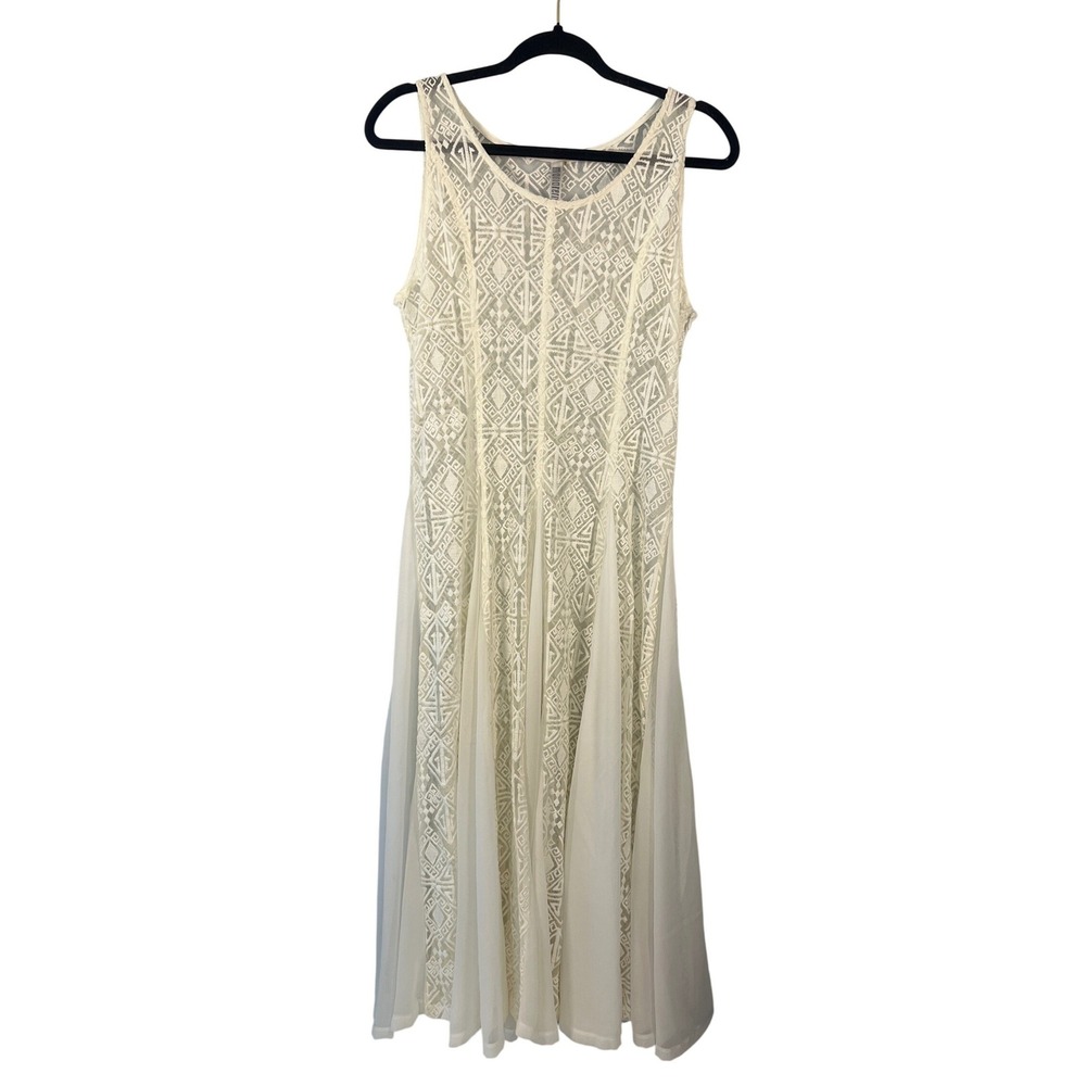 Maria Rerio Sheer Lace Whimsigoth Cream Dress Boho Cottagecore Cover Up Medium